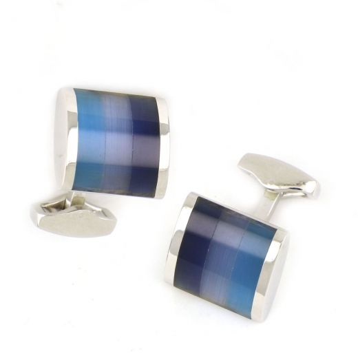 Cufflinks made of copper rhodium plated in blue shades