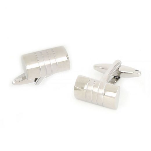 Cufflinks made of copper rhodium plated with lines