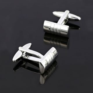 Cufflinks made of copper rhodium plated with lines - 