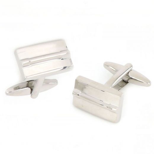 Cufflinks made of copper rhodium plated in shinny silver color.
