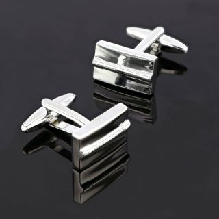 Cufflinks made of copper rhodium plated in shinny silver color. - 