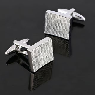 Cufflinks made of copper rhodium plated with embossed concave design - 