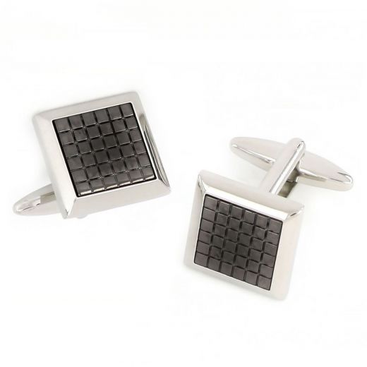 Cufflinks made of copper rhodium plated with black embossed design
