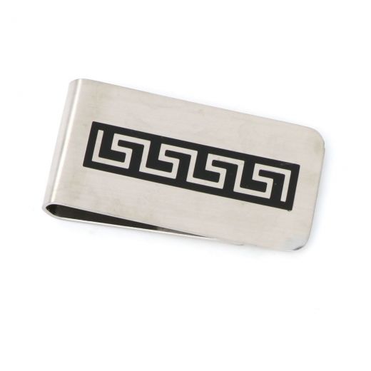 Money clips made of stainless steel with black and white meander design