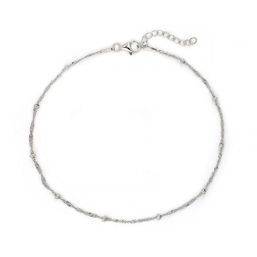 925 Sterling Silver rhodium plated anklet with chain and little balls