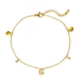 Anklet made of stainless steel in gold plated color with elegant charms