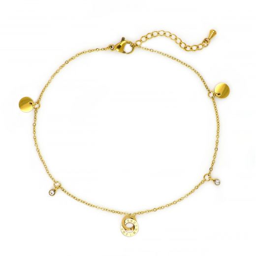 Anklet made of stainless steel in gold plated color with elegant charms