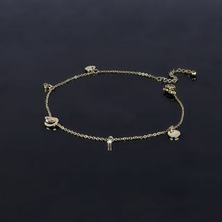 Anklet made of stainless steel in gold plated color with elegant charms - 