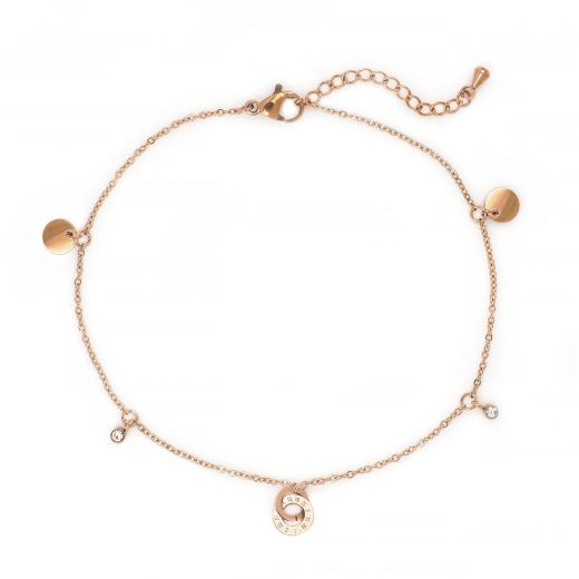 Anklet made of stainless steel in rose gold color with cute charms