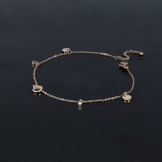 Anklet made of stainless steel in rose gold color with cute charms - 