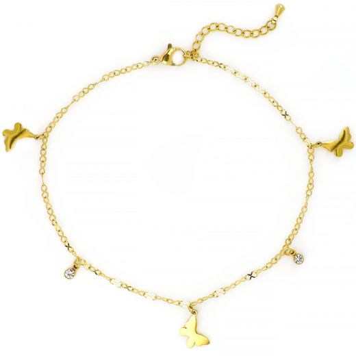 Anklet made of stainless steel in gold plated color with butterflies