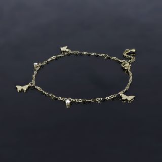 Anklet made of stainless steel in gold plated color with butterflies - 