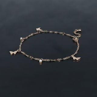 Anklet made of stainless steel in rose gold plated color with butterflies - 