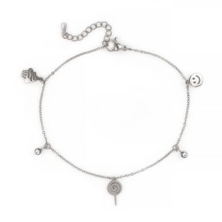 Anklet made of stainless steel with charms in playful mood
