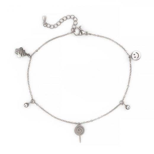 Anklet made of stainless steel with charms in playful mood