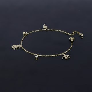 Anklet made of stainless steel in gold plated color with impressive charms - 