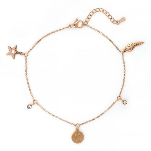 Anklet made of stainless steel in rose gold plated color with impressive  charms