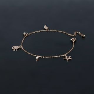 Anklet made of stainless steel in rose gold plated color with impressive  charms - 