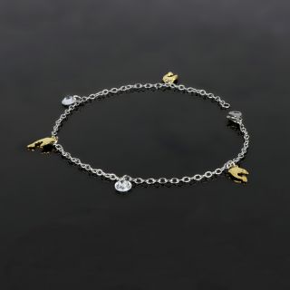 Anklet made of stainless steel in gold plated color with dolphins - 
