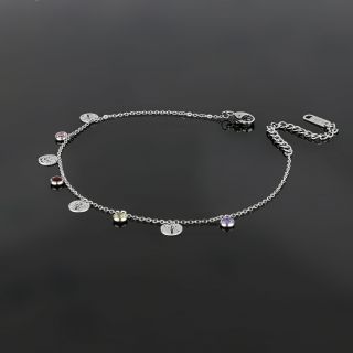 Anklet made of stainless steel with trees of life and multicolor crystals - 