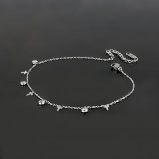 Anklet made of stainless steel with elegant small crosses and white crystals - 