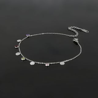 Anklet made of stainless steel multicolor crystals with elegant charms in silver color - 