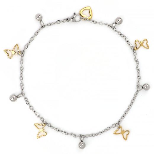 Anklet made of stainless steel two-tone with butterflies and bells
