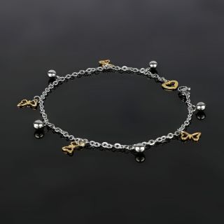 Anklet made of stainless steel two-tone with butterflies and bells - 