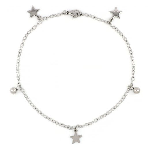 Stainless steel anklet with stars and balls