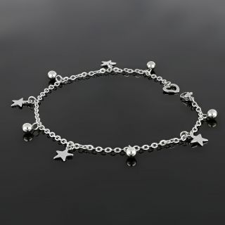 Stainless steel anklet with stars and balls - 