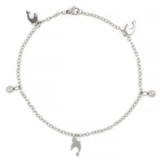 Stainless steel anklet with dolphins and balls