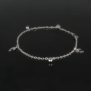 Stainless steel anklet with dolphins and balls - 