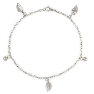 Stainless steel anklet with leaves and balls