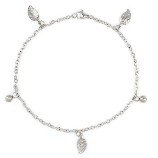 Stainless steel anklet with leaves and balls