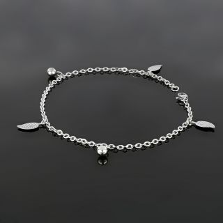 Stainless steel anklet with leaves and balls - 