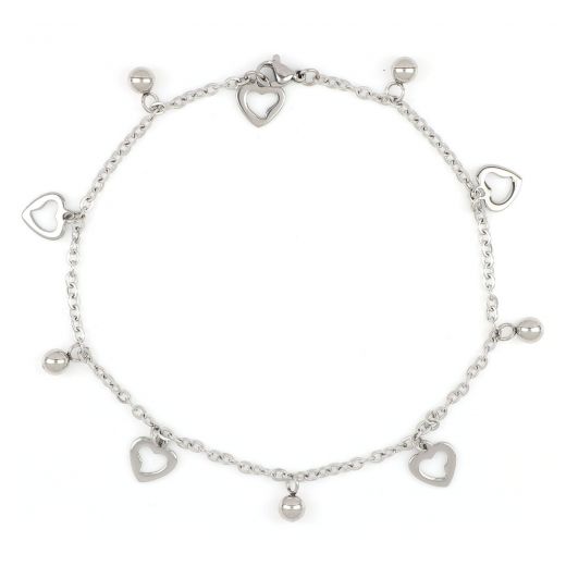 Stainless steel anklet with hearts and balls
