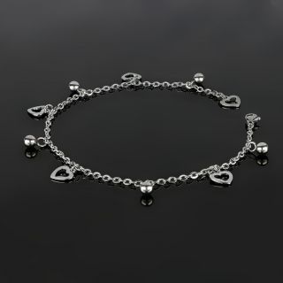 Stainless steel anklet with hearts and balls - 