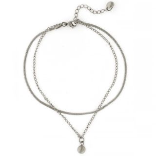 Stainless steel anklet with two chains and a ball