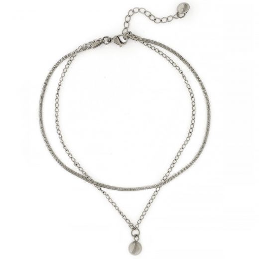 Stainless steel anklet with two chains and a ball