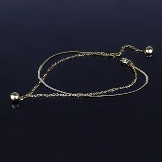 Stainless steel gold plated anklet with two chains and a ball - 