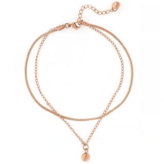 Stainless steel rose gold plated anklet with two chains and a ball