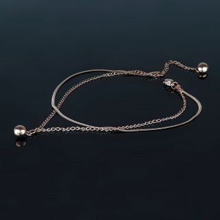 Stainless steel rose gold plated anklet with two chains and a ball - 