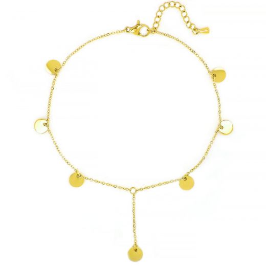 Stainless steel gold plated anklet with round charms