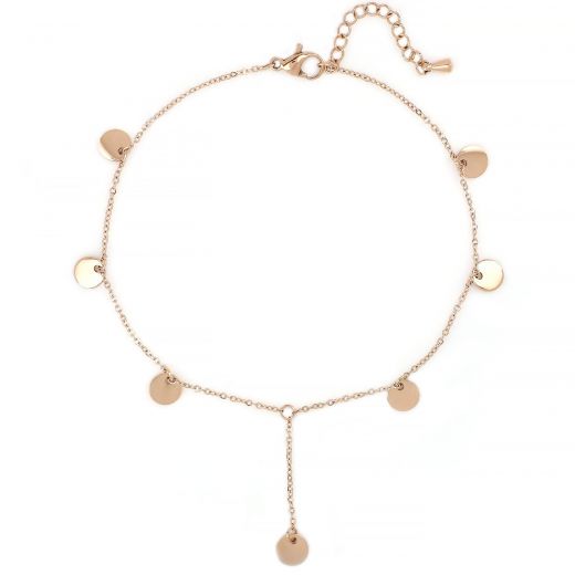Stainless steel rose gold plated anklet with round charms