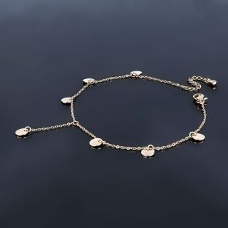 Stainless steel rose gold plated anklet with round charms - 