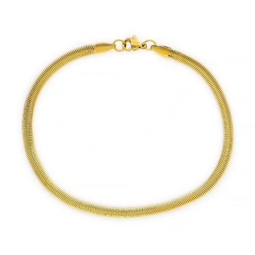 Stainless steel anklet gold plated, flat snake type, 6 mm thick