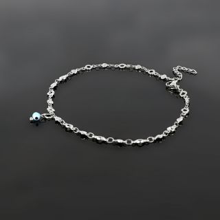 Stainless steel anklet, with chain of hearts and circles and light blue evil eye - 