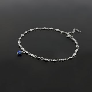 Stainless steel anklet, with chain of hearts and circles and blue evil eye - 