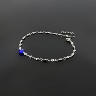 Stainless steel anklet, with chain of hearts and blue evil eye - 