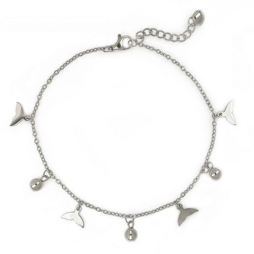 Stainless steel anklet with dolphin tales and crystals